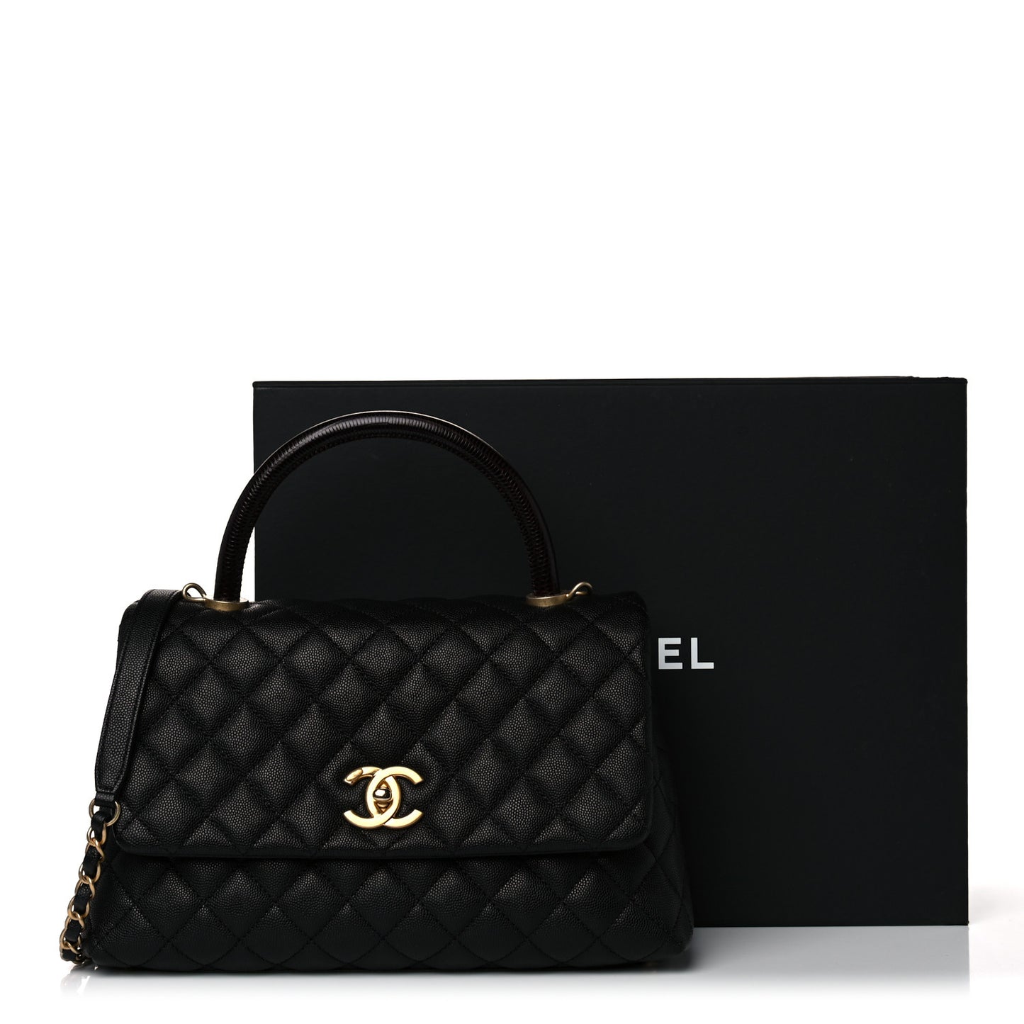 Caviar Lizard Quilted Small Coco Handle Flap Black