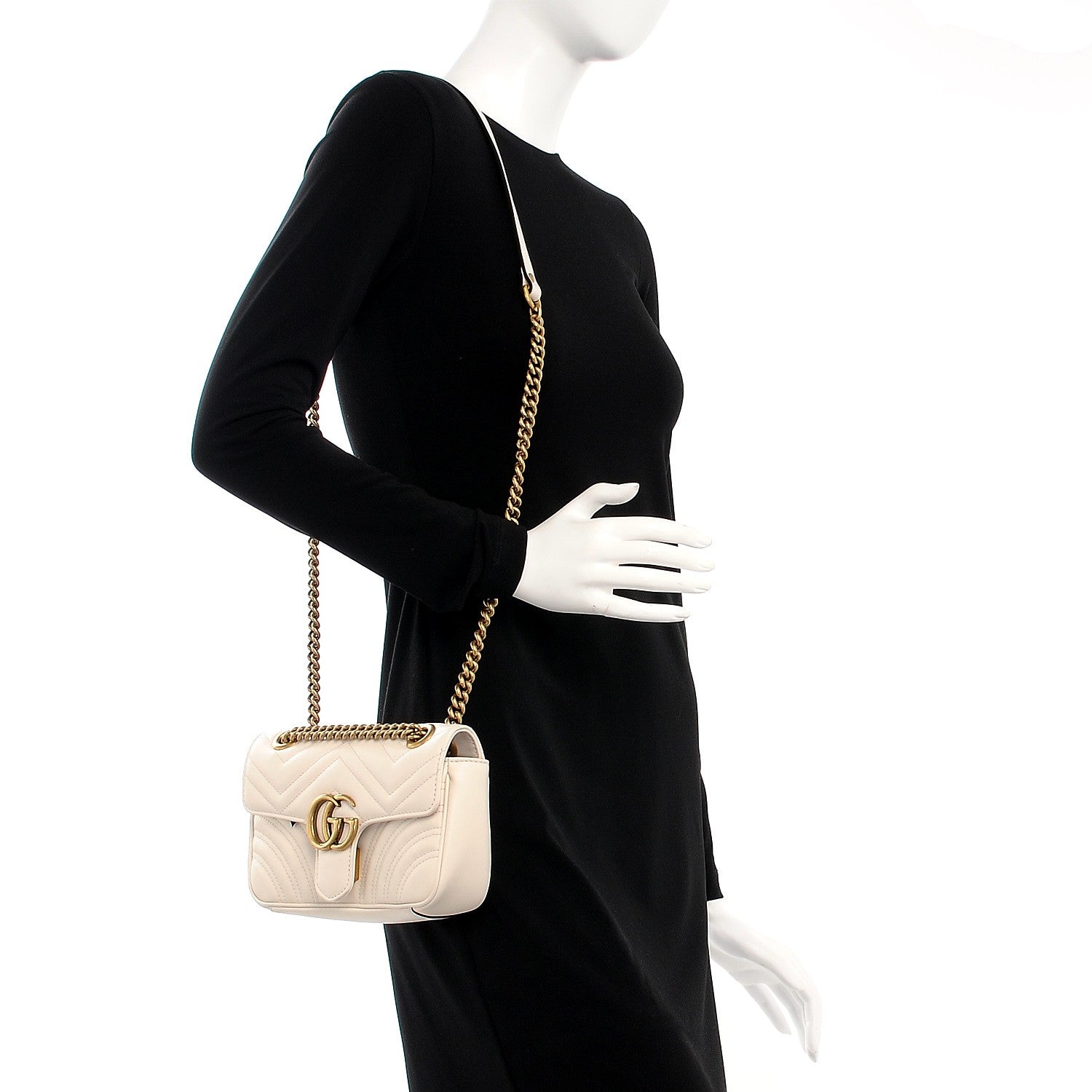 Gucci Calfskin Matelasse Mini GG Marmont Shoulder Bag White 2 of 7