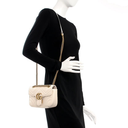 Gucci Calfskin Matelasse Mini GG Marmont Shoulder Bag White 2 of 7