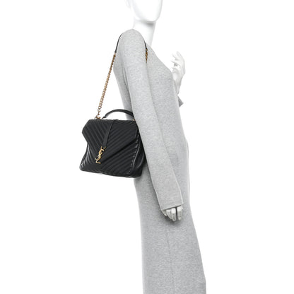 Saint Laurent Sheepskin Matelasse Chevron Monogram Large College Satchel Black 2 of 13