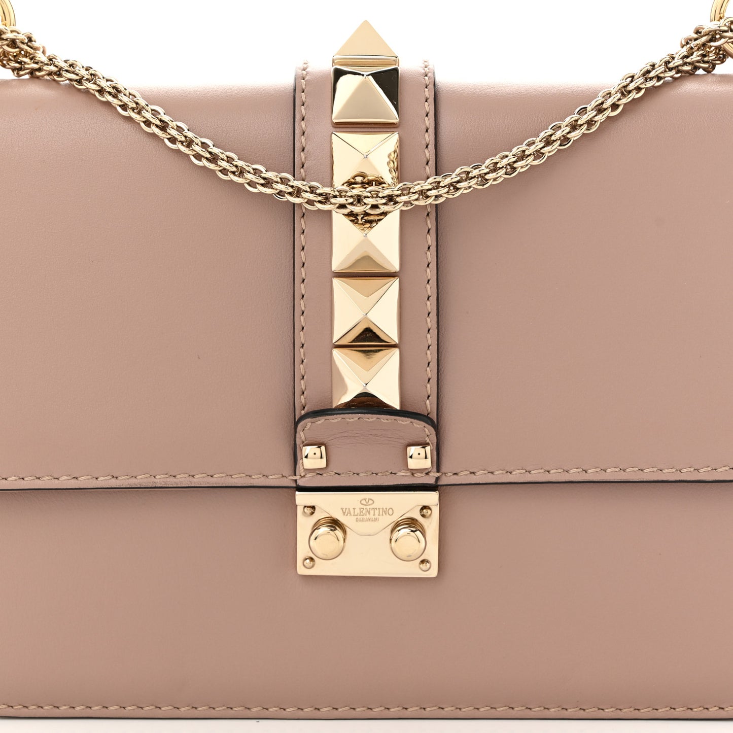 Vitello Medium Glam Lock Rockstud Flap Poudre