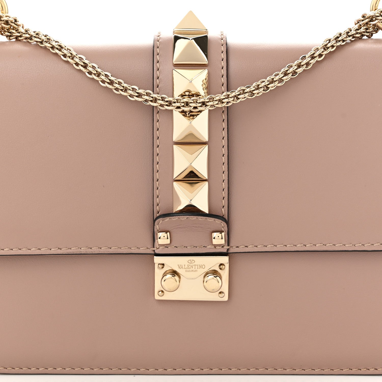 Valentino Garavani Vitello Medium Glam Lock Rockstud Flap Poudre 7 of 9