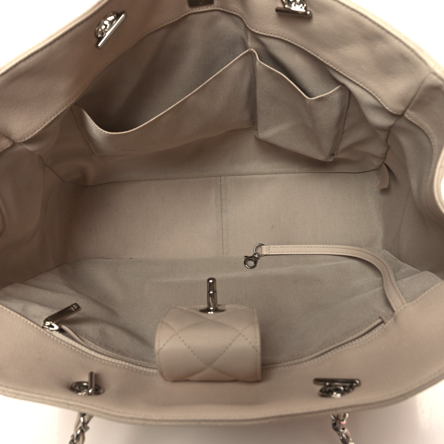 Caviar Quilted Large Classic Shopping Tote Light Beige