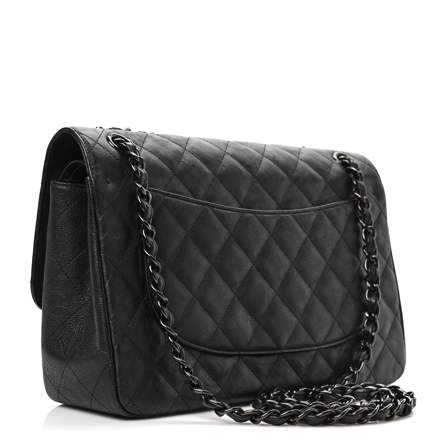 Crumpled Calfskin Quilted Jumbo Double Flap So Black