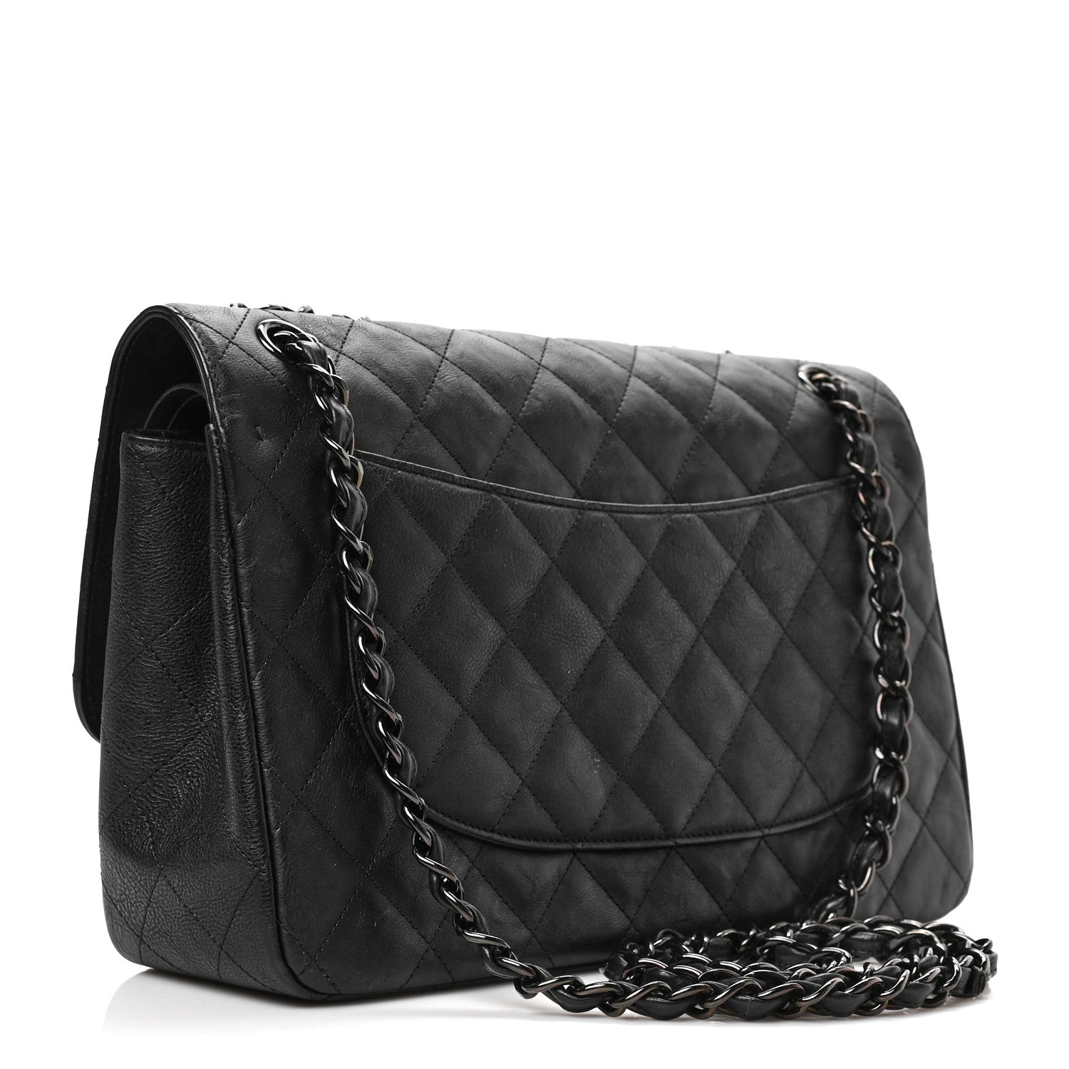 Chanel Crumpled Calfskin Quilted Jumbo Double Flap So Black 3 of 9