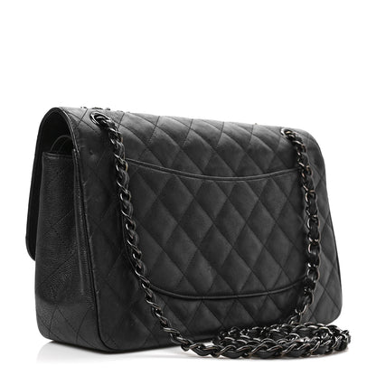 Chanel Crumpled Calfskin Quilted Jumbo Double Flap So Black 3 of 9