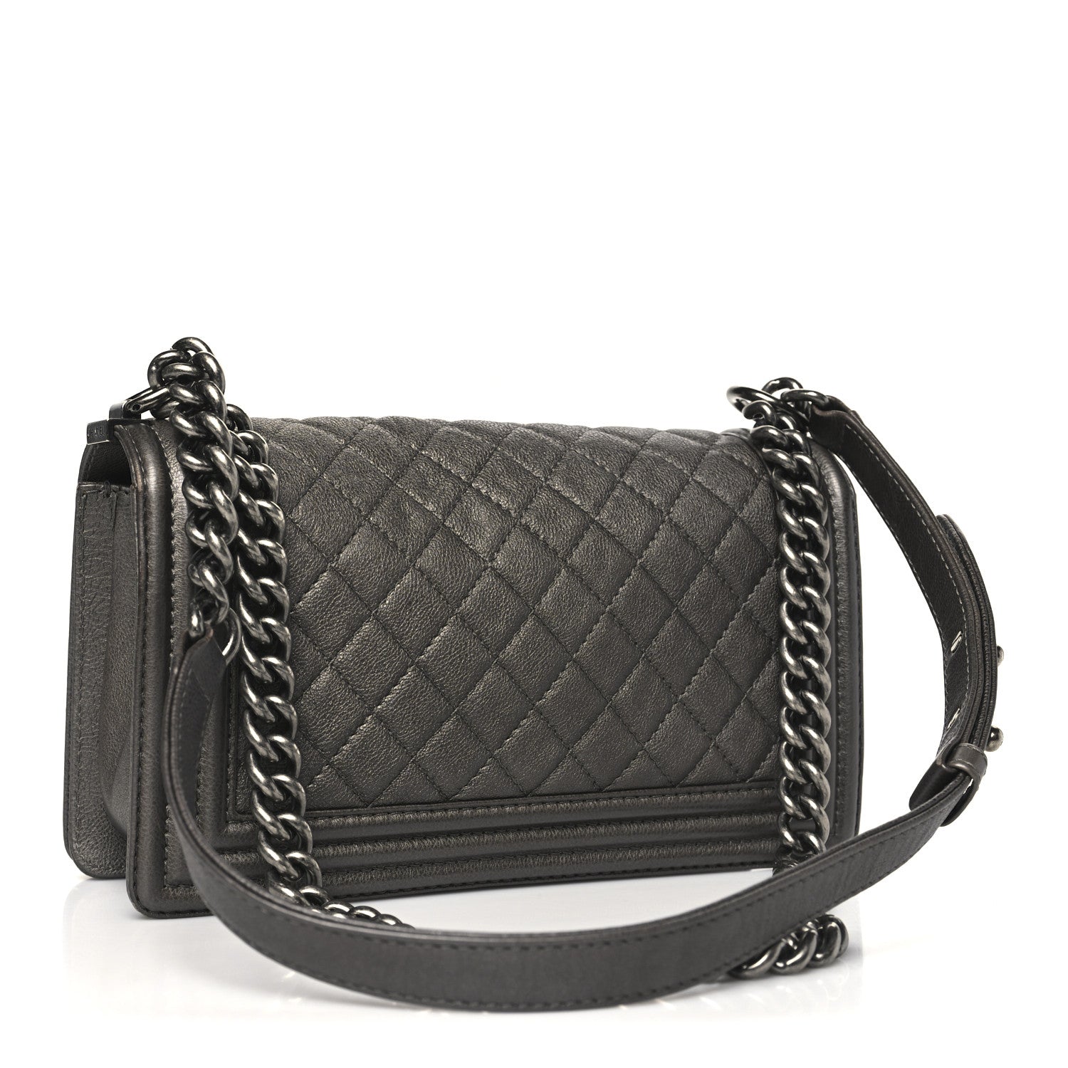 Chanel Metallic Calfskin Quilted Medium Boy Flap Dark Silver 3 of 11