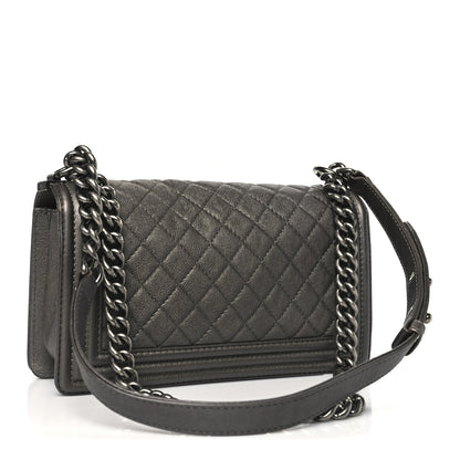 Chanel Metallic Calfskin Quilted Medium Boy Flap Dark Silver 3 of 11
