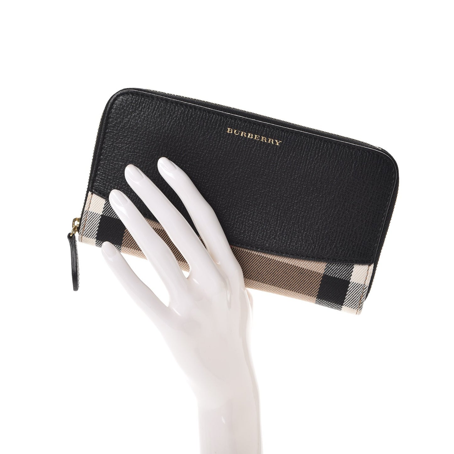 Calfskin House Check Elmore Zip Around Wallet Black