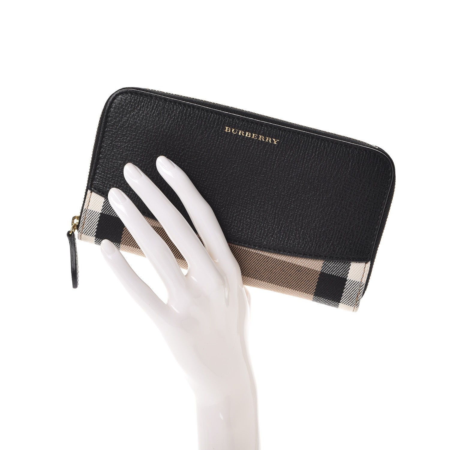 Burberry Calfskin House Check Elmore Zip Around Wallet Black 2 of 7