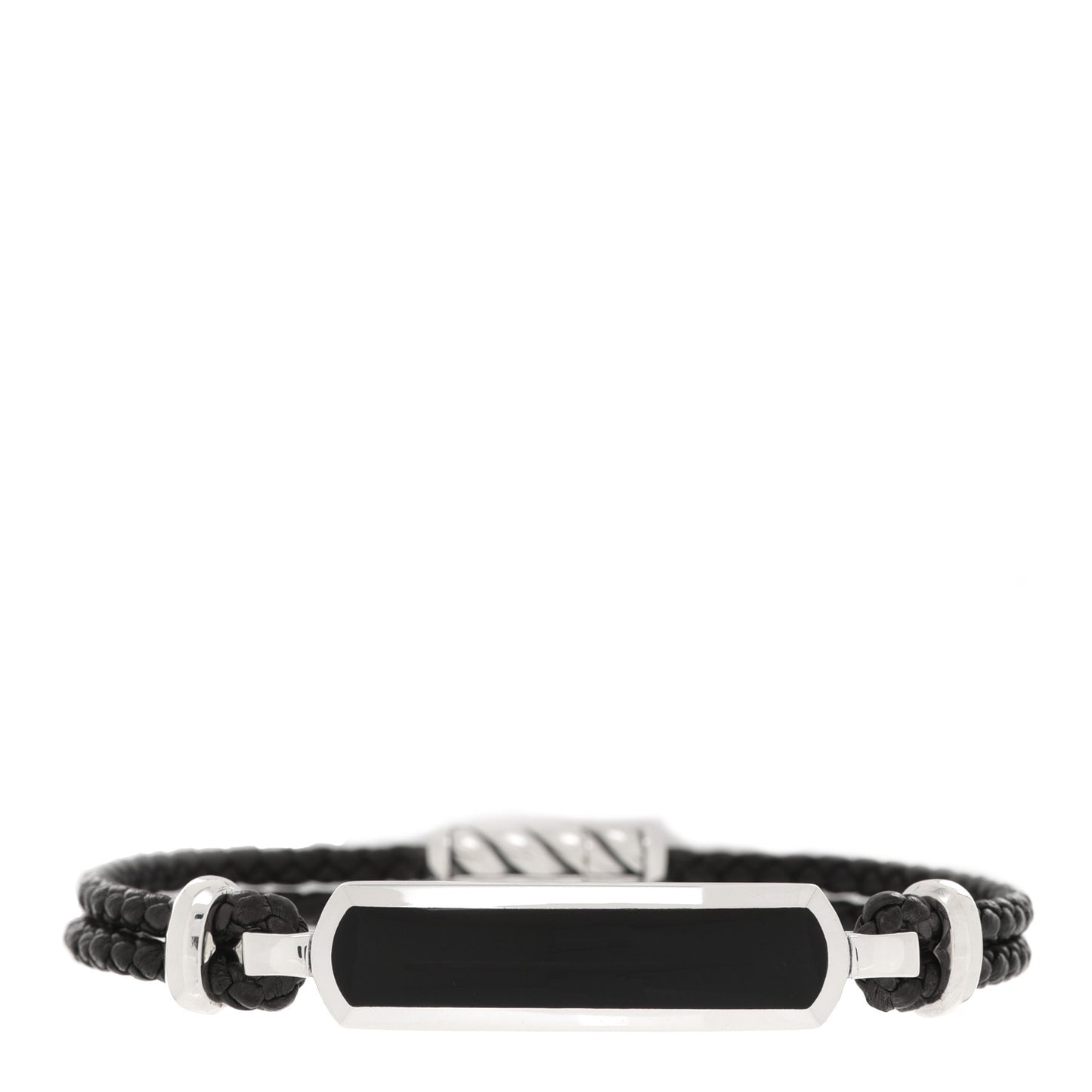 Sterling Silver Leather Black Onyx Exotic Stone Station Bracelet