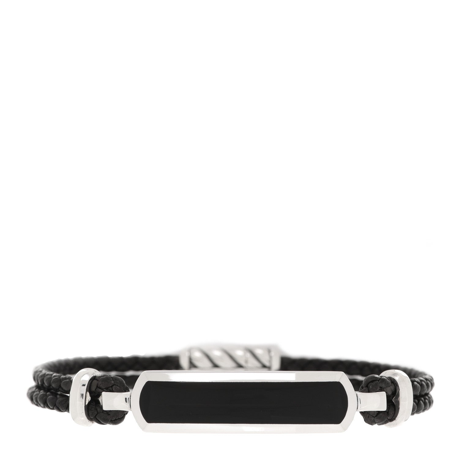 David Yurman Sterling Silver Leather Black Onyx Exotic Stone Station Bracelet 1 of 4