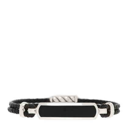 David Yurman Sterling Silver Leather Black Onyx Exotic Stone Station Bracelet 1 of 4