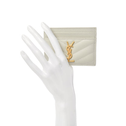 Saint Laurent Grain De Poudre Matelasse Chevron Monogram Credit Card Case Crema Soft 2 of 5