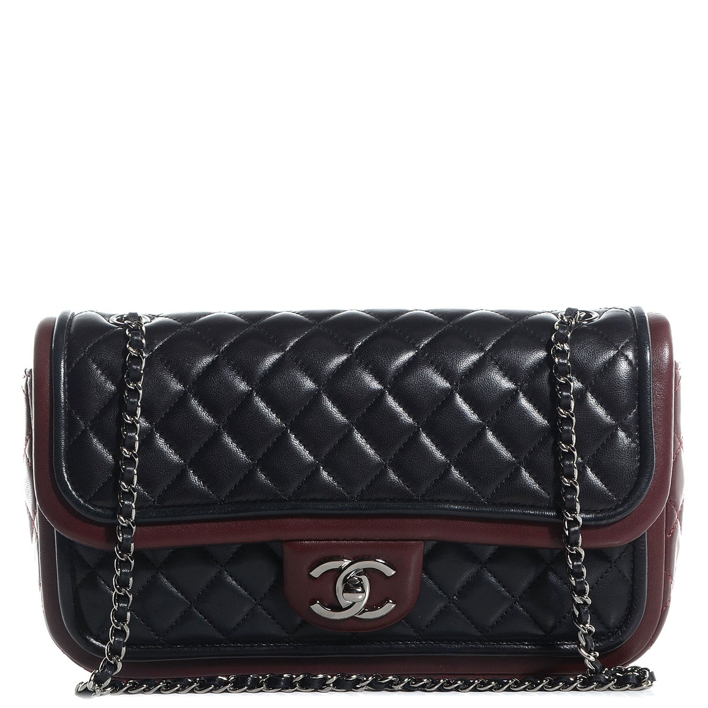 Lambskin Quilted Classic Twist Flap Bag Black Bordeaux