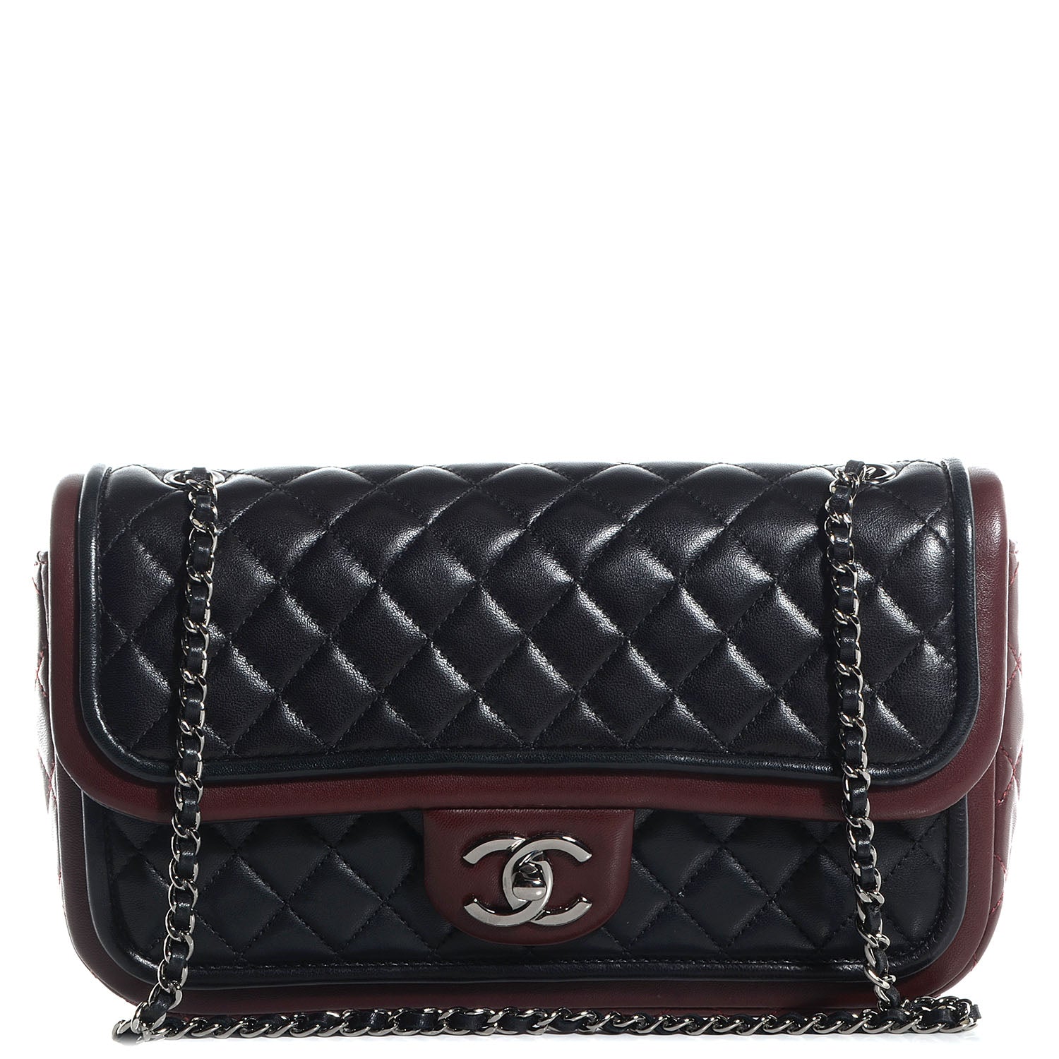 Chanel Lambskin Quilted Classic Twist Flap Bag Black Bordeaux 1 of 8