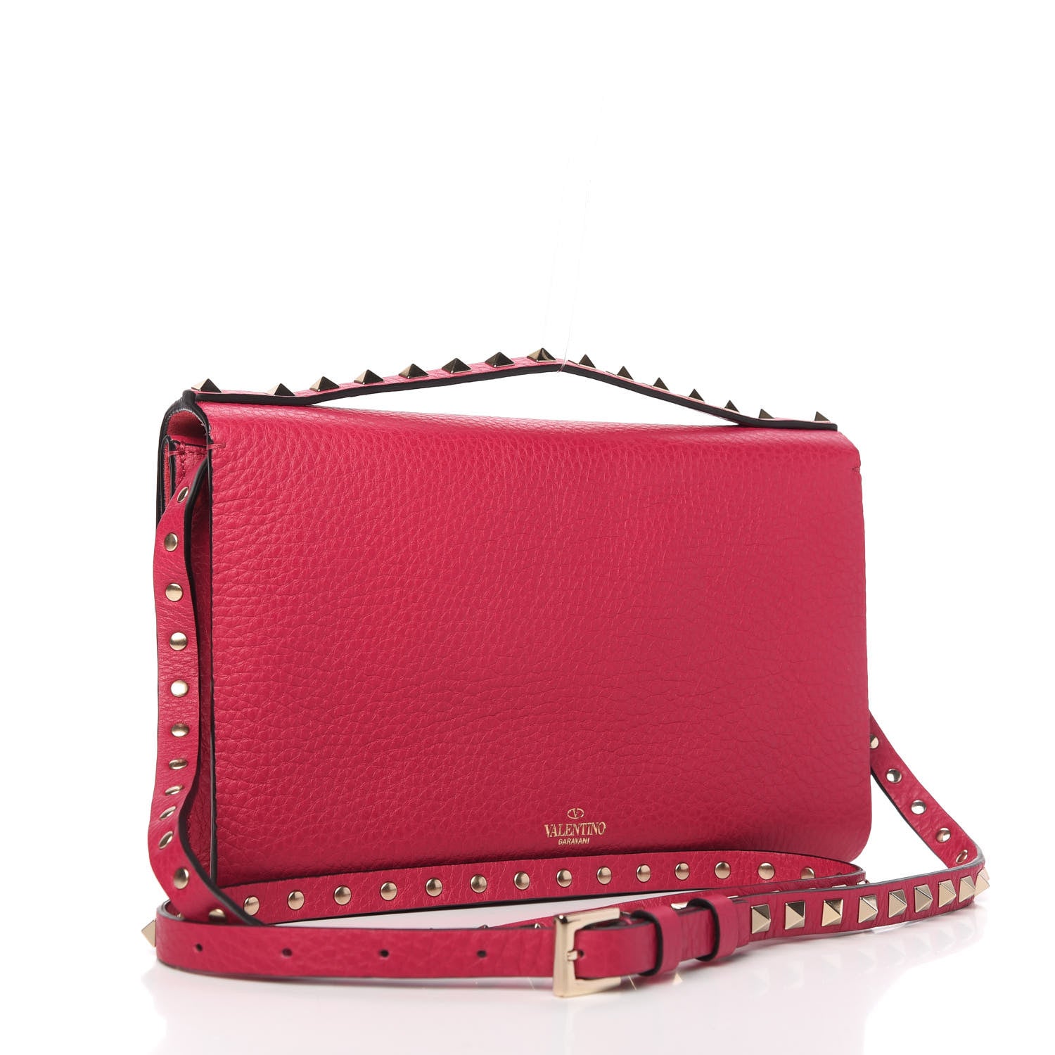 Valentino Garavani Pebbled Calfskin Rockstud Double Flap Crossbody Bag Blossom 3 of 11