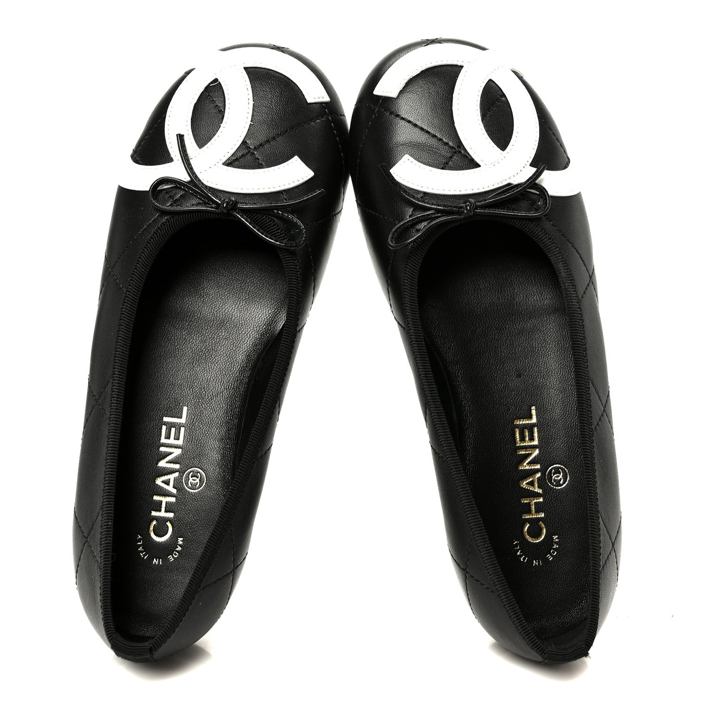 Lambskin Quilted CC Cambon Ballet Flats 38.5 Black White