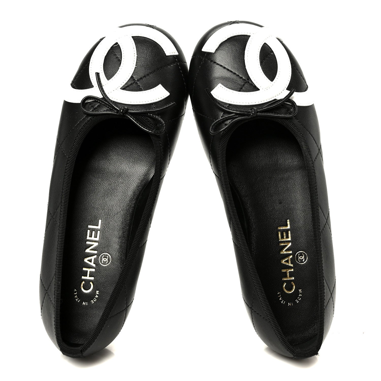 Chanel Lambskin Quilted CC Cambon Ballet Flats 38.5 Black White 2 of 11