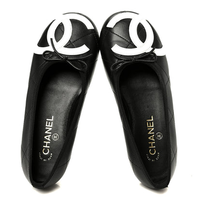 Chanel Lambskin Quilted CC Cambon Ballet Flats 38.5 Black White 2 of 11