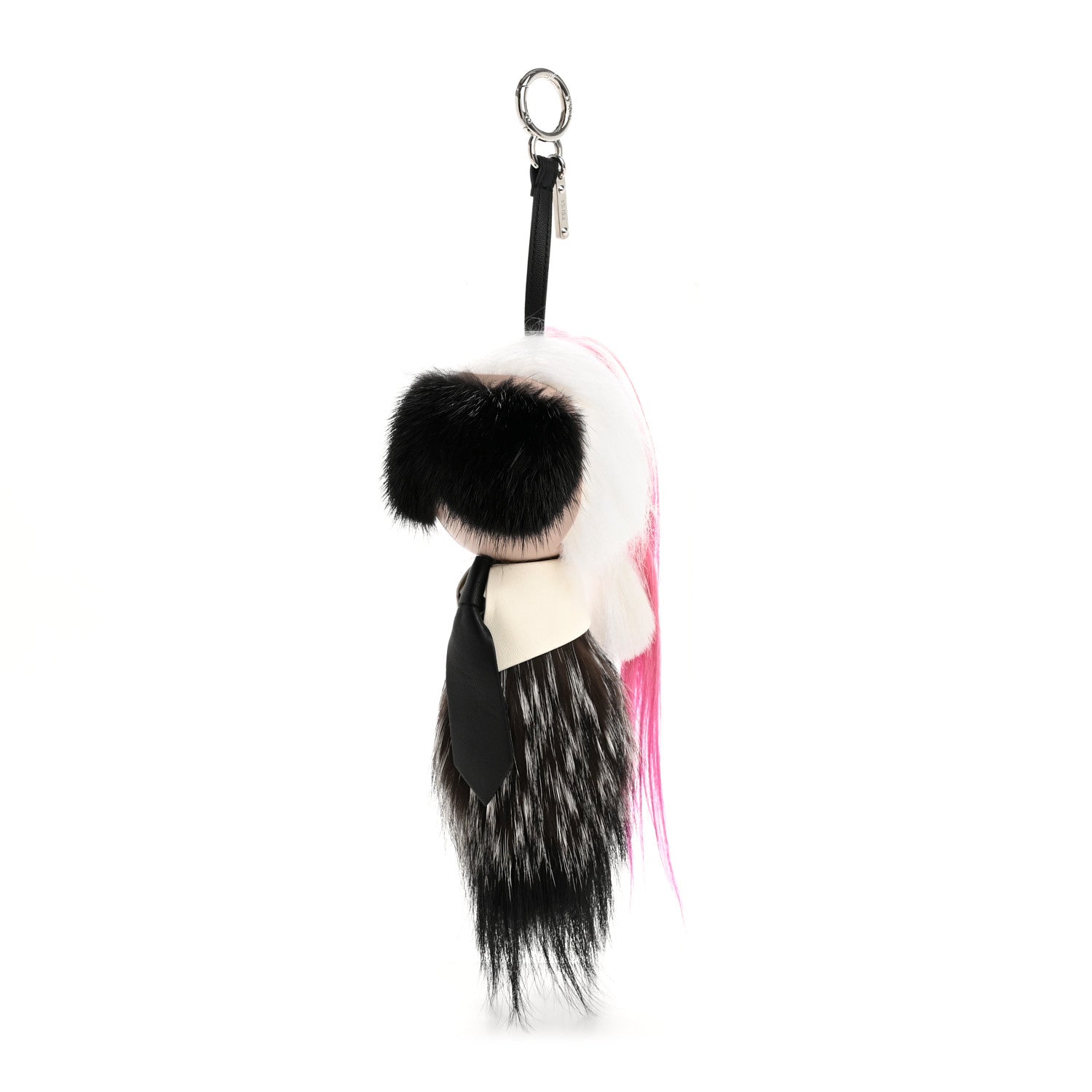 Fendi Fox Mink Goat Fur Nappa Karlito Bag Charm Black White Rosa 1 of 5