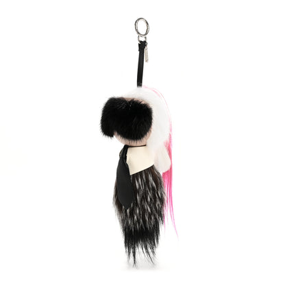 Fendi Fox Mink Goat Fur Nappa Karlito Bag Charm Black White Rosa 1 of 5