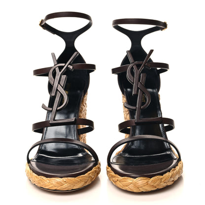 Saint Laurent Calfskin Cassandra Espadrille 105 Wedges 39.5 Chocolate 2 of 9