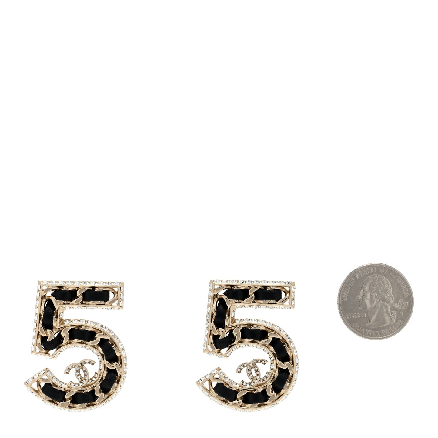 Crystal Lambskin Chain CC No 5 Earrings Gold Black