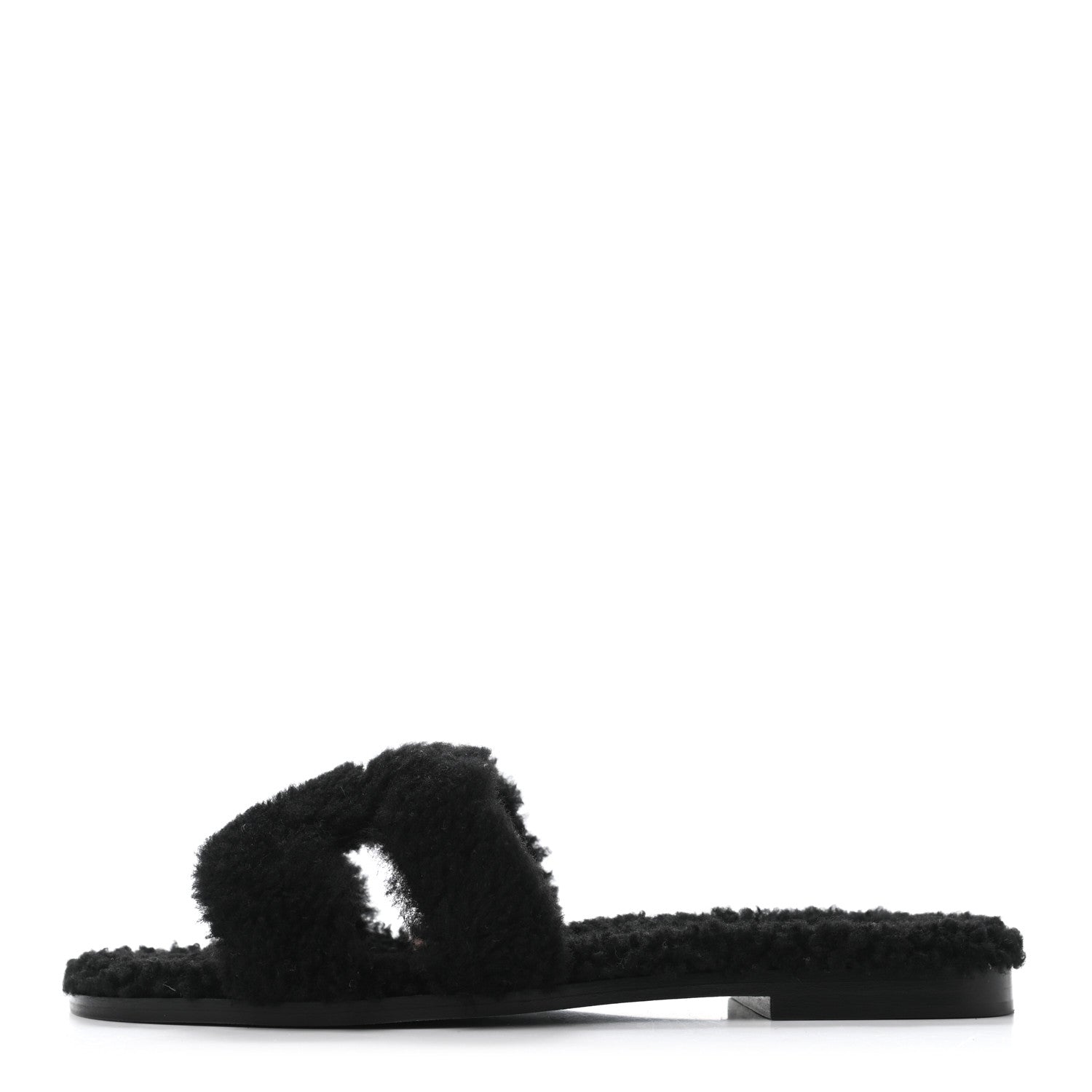 Hermes Woolskin Oran Sandals 37 Black 1 of 4