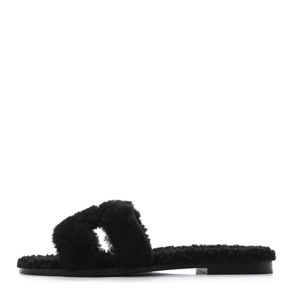 Hermes Woolskin Oran Sandals 37 Black 1 of 4