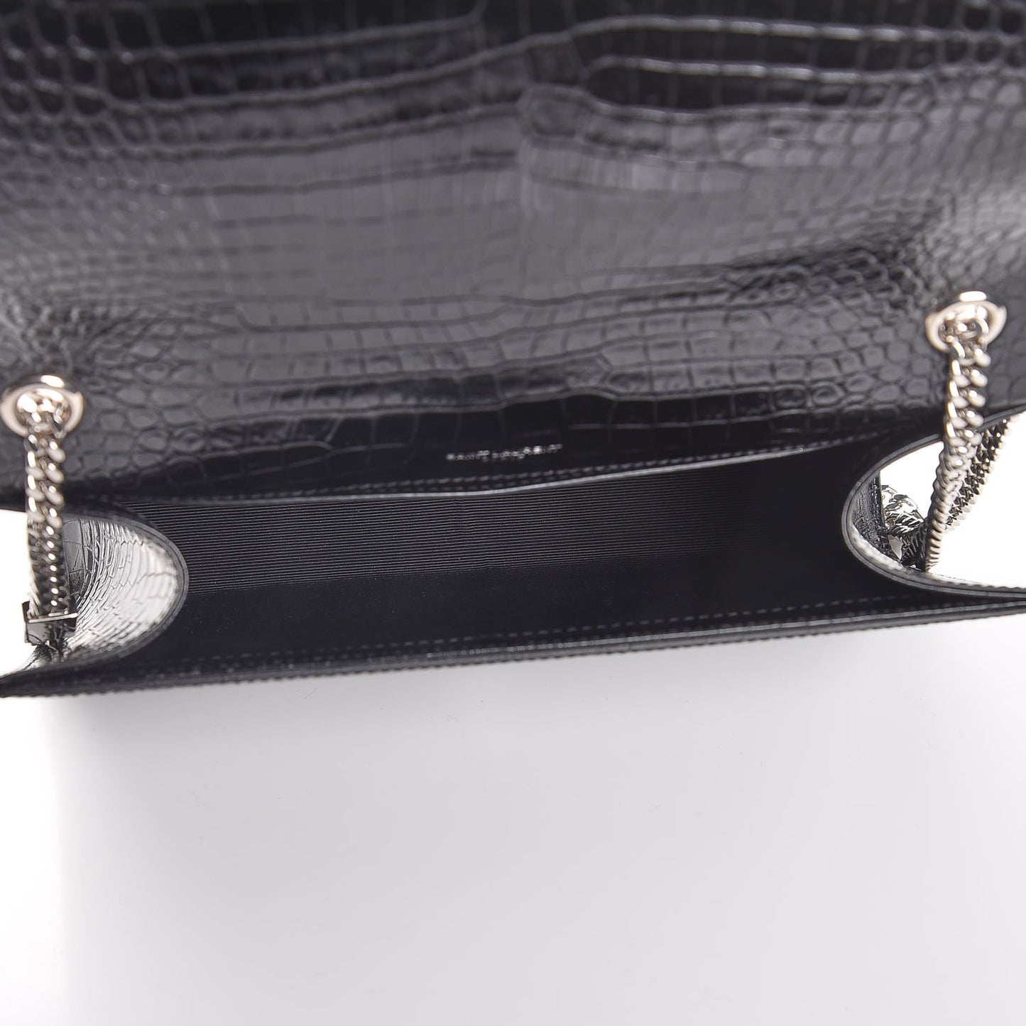 Calfskin Crocodile Embossed Medium Classic Monogram Kate Tassel Satchel Black