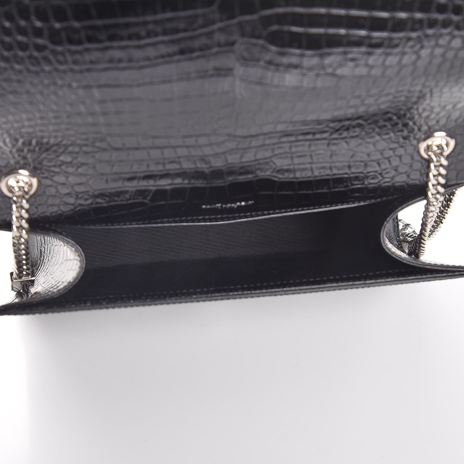Saint Laurent Calfskin Crocodile Embossed Medium Classic Monogram Kate Tassel Satchel Black 5 of 8