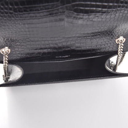 Saint Laurent Calfskin Crocodile Embossed Medium Classic Monogram Kate Tassel Satchel Black 5 of 8