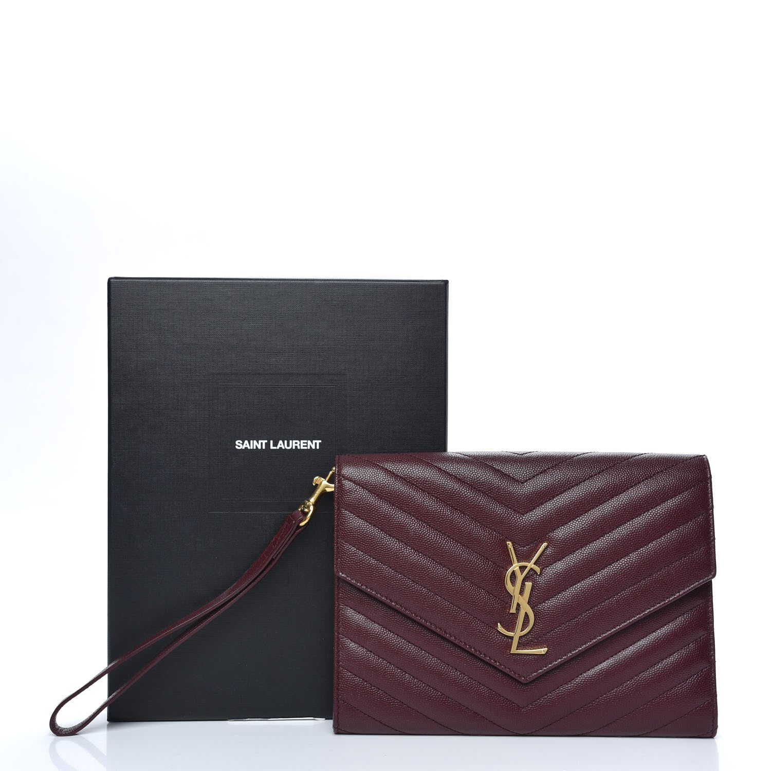 Saint Laurent Grain De Poudre Matelasse Chevron Monogram Envelope Clutch Rouge Legion 8 of 8