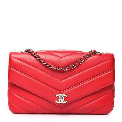Chanel Caviar Chevron Quilted Single Flap Red 1 of 12