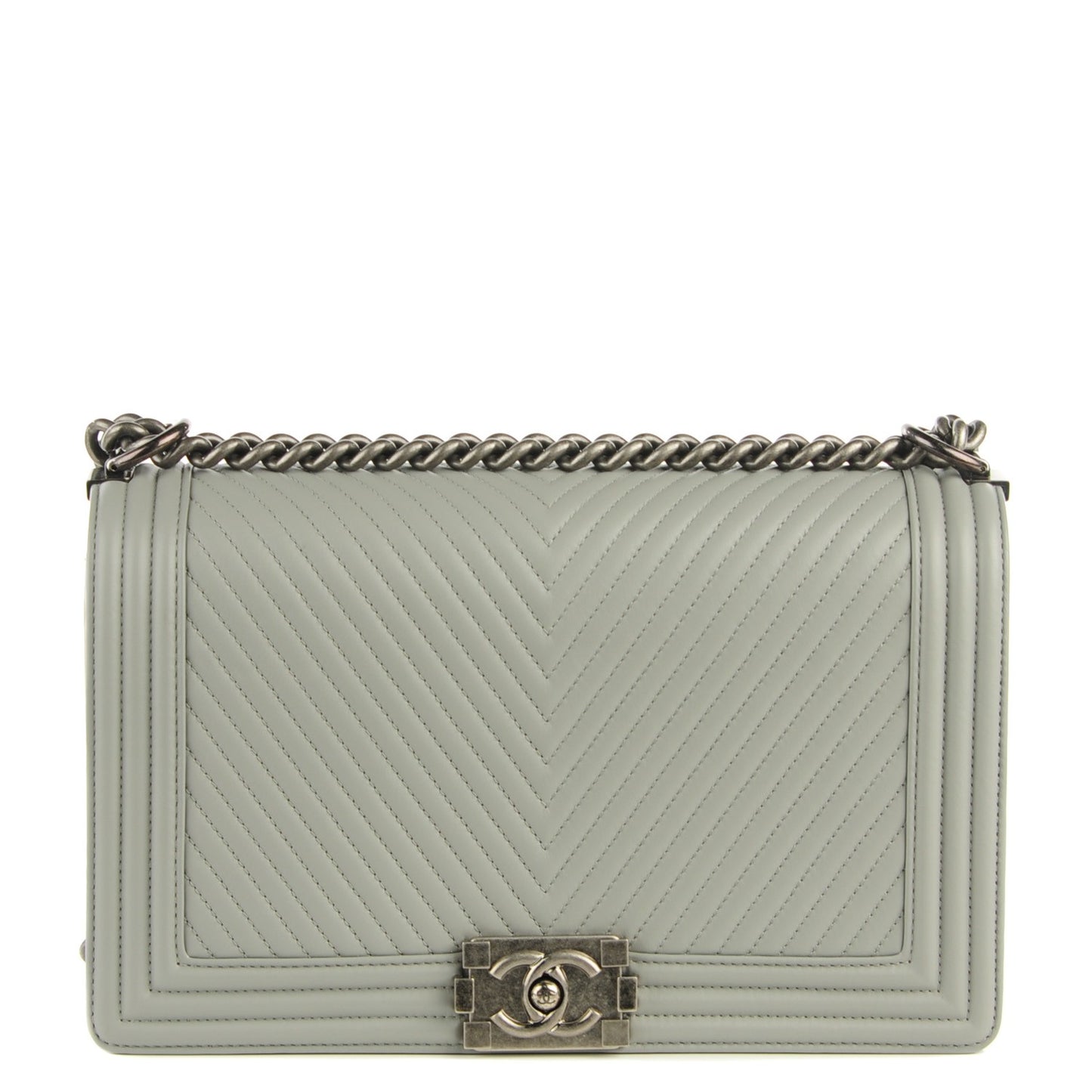 Calfskin Chevron Quilted New Medium Boy Flap Grey