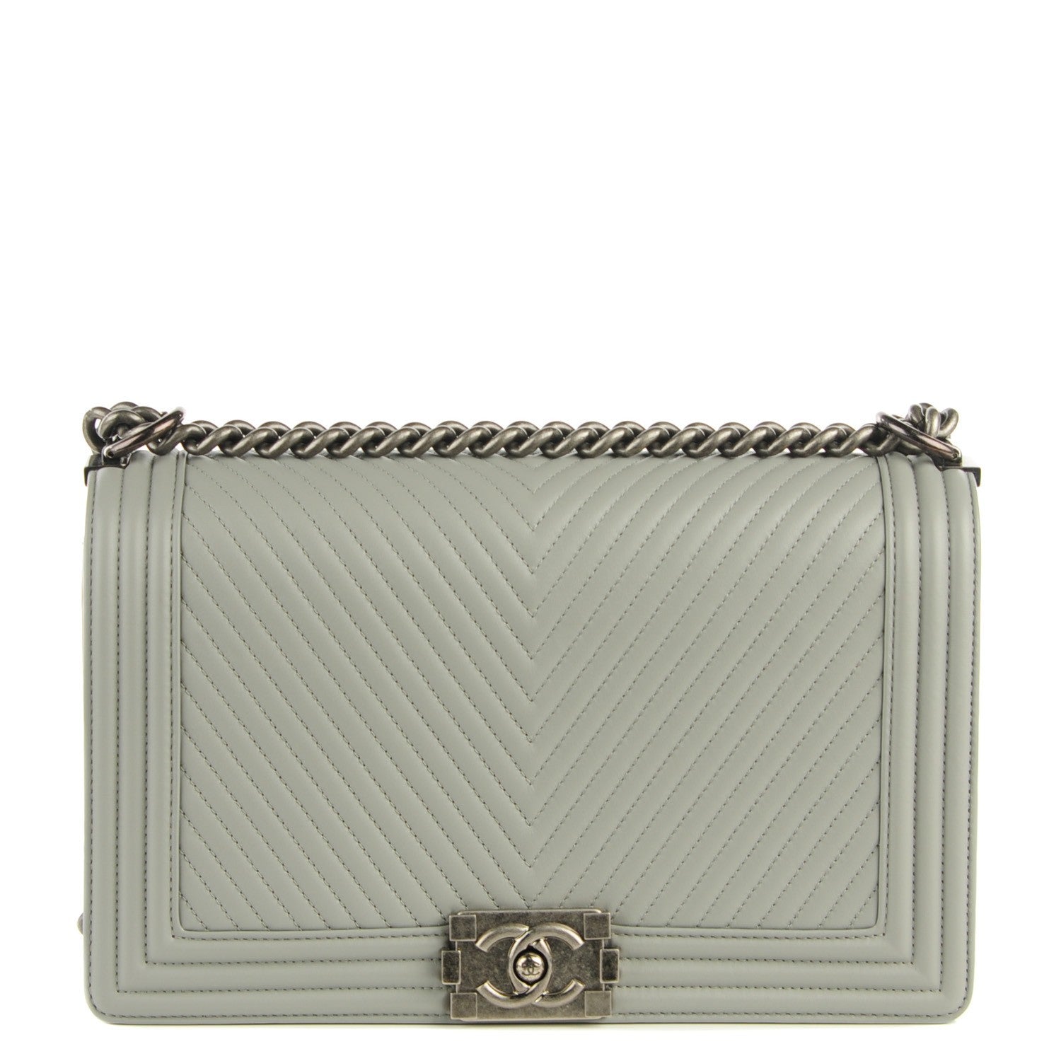 Chanel Calfskin Chevron Quilted New Medium Boy Flap Grey 1 of 9