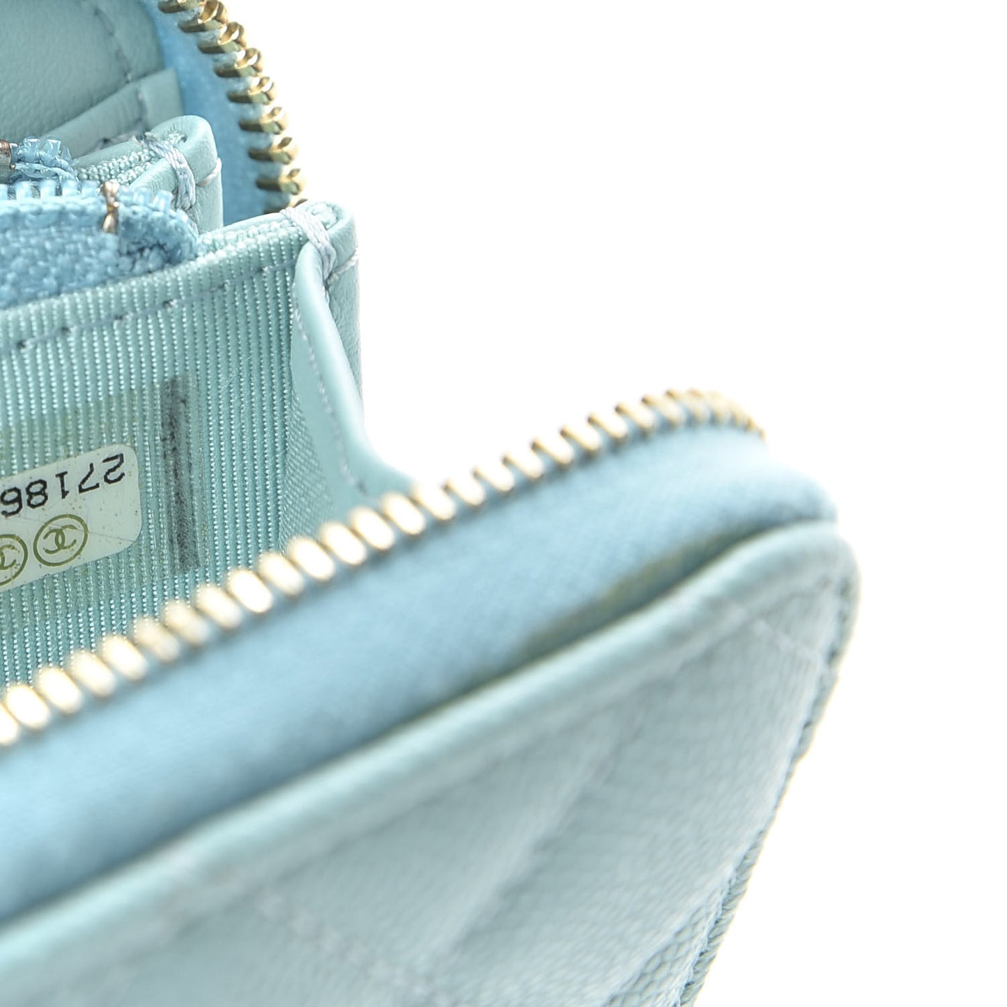 Caviar Quilted Medium Zip Around Wallet Light Blue