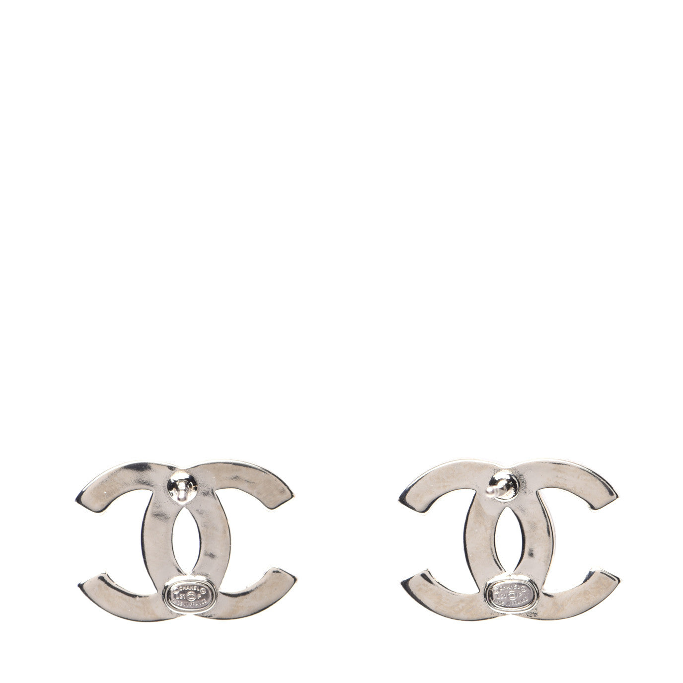 Crystal Metal CC Paris Button Stud Earrings Gold
