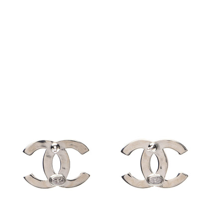 Chanel Crystal Metal CC Paris Button Stud Earrings Gold 3 of 8