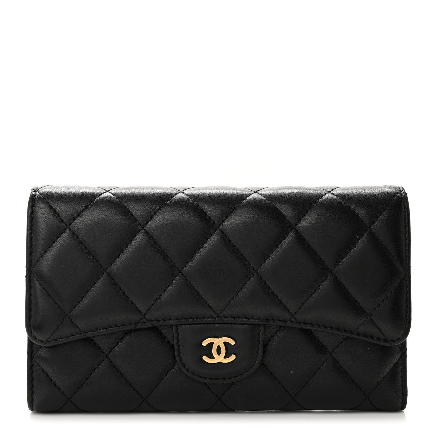 Lambskin Quilted Large Flap Wallet Black