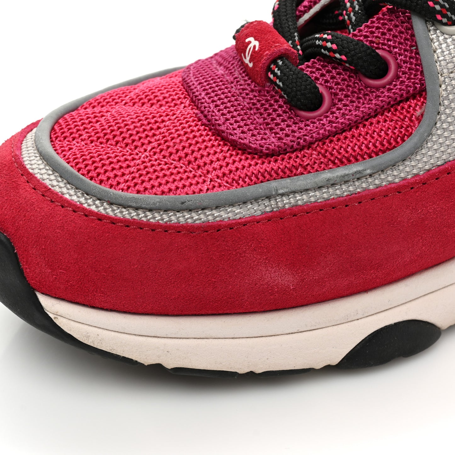 Mesh Suede Calfskin Grained Calfskin Womens CC Sneakers 37.5 Dark Pink Silver