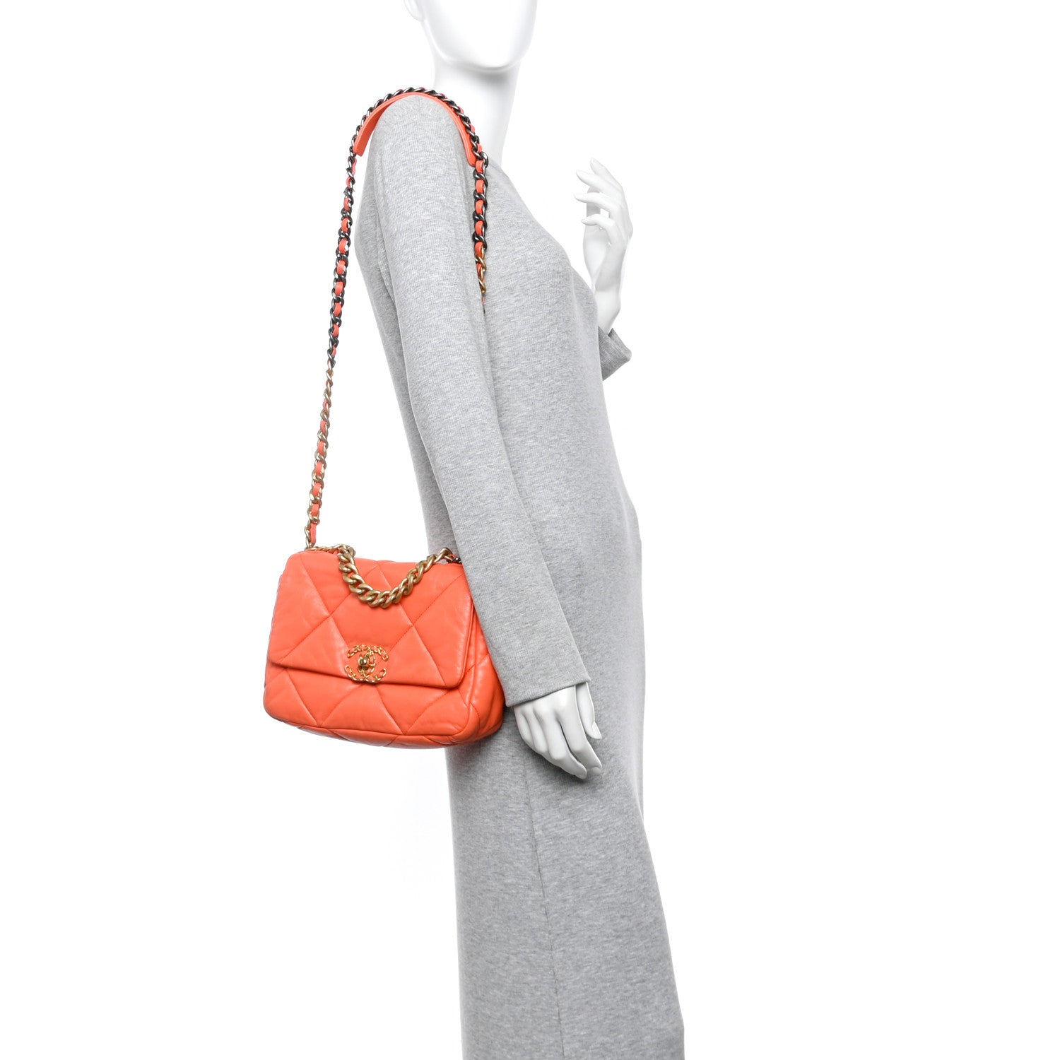 Chanel Goatskin Quilted Medium Chanel 19 Flap Orange 2 of 12