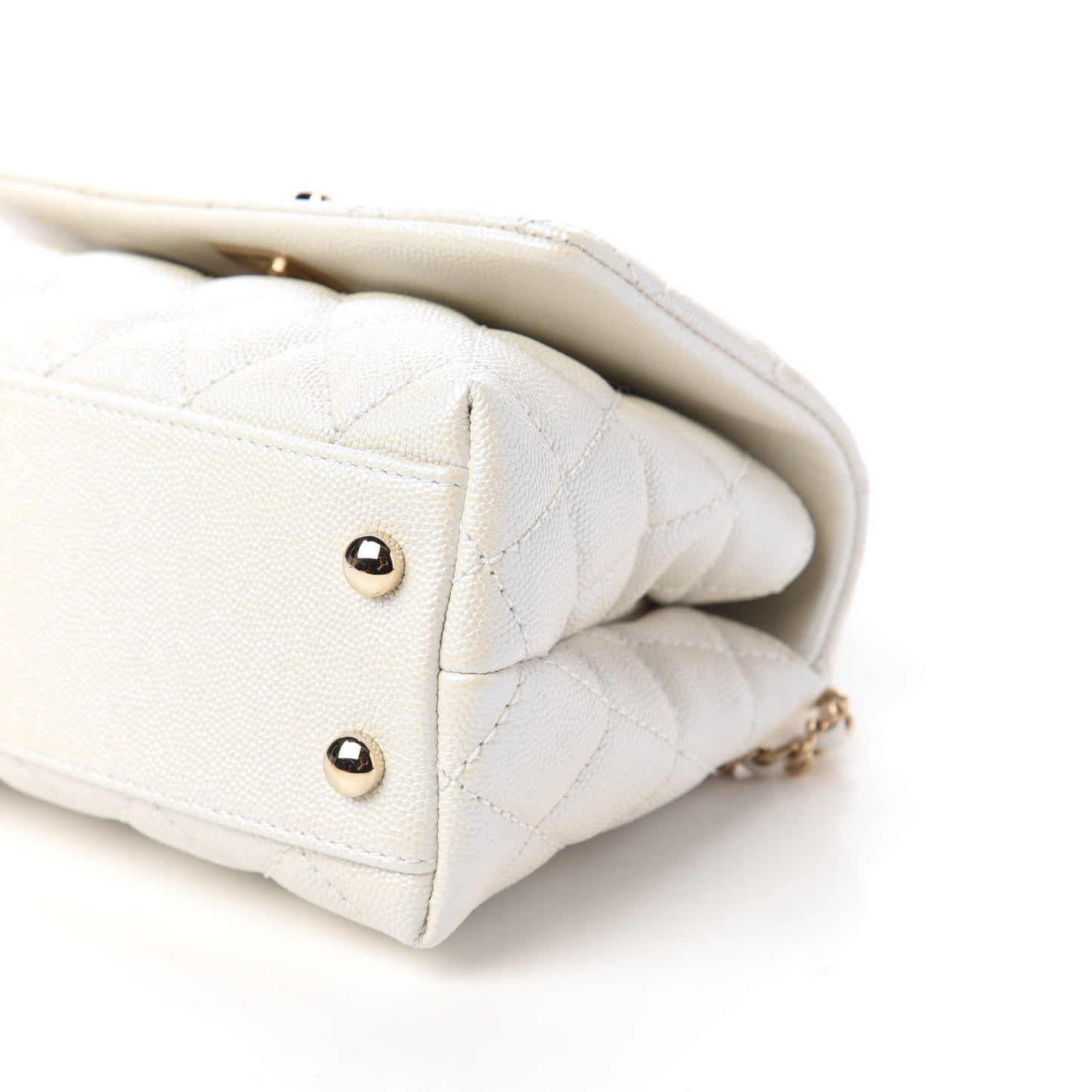 Iridescent Caviar Quilted Extra Mini Coco Handle Flap Ivory
