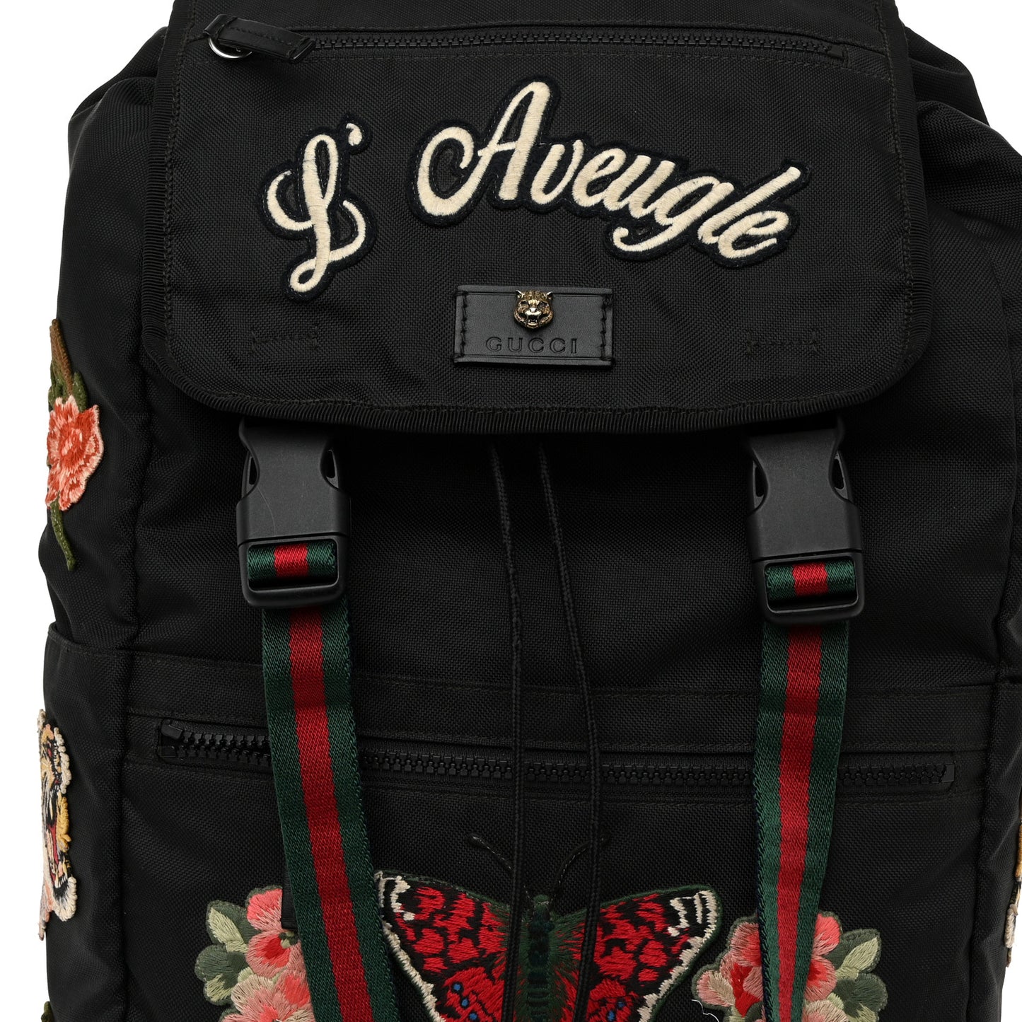 Techno Canvas Web L'Aveugle Par Amour Embroidered Double Buckle Backpack Black