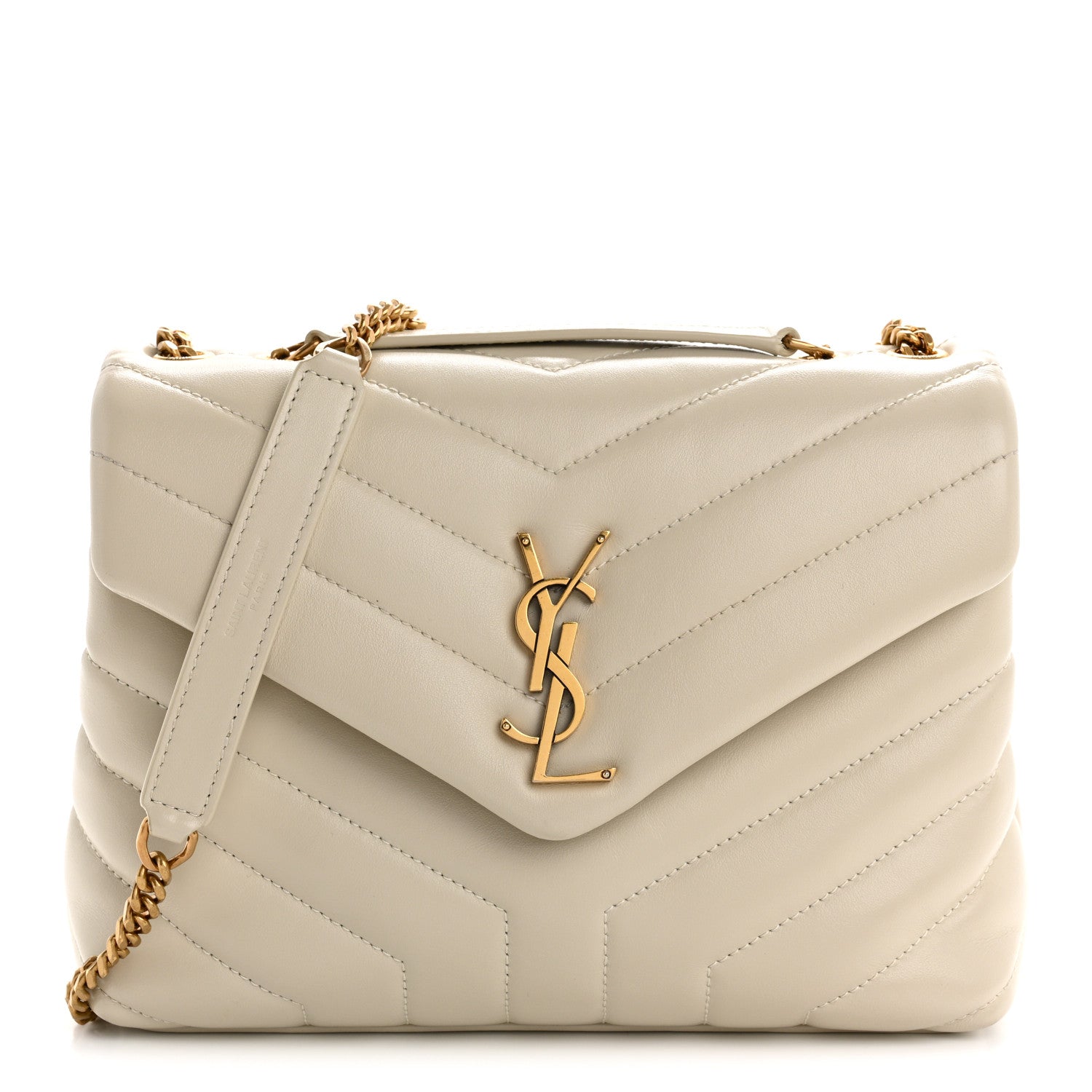 Saint Laurent Calfskin Y Quilted Monogram Small Loulou Chain Satchel Crema Soft 1 of 14