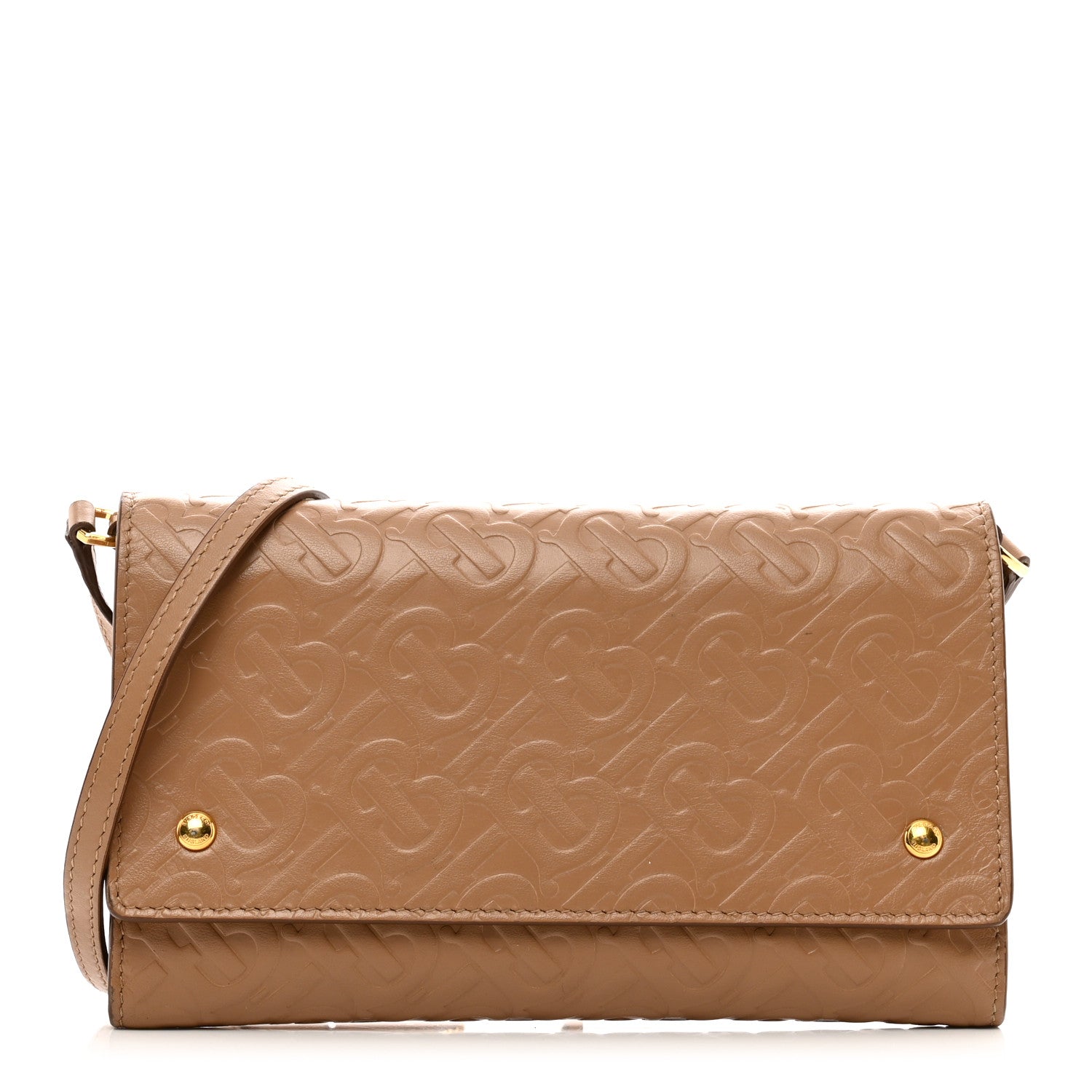 Burberry Calfskin Embossed Monogram Crossbody Light Camel 1 of 11