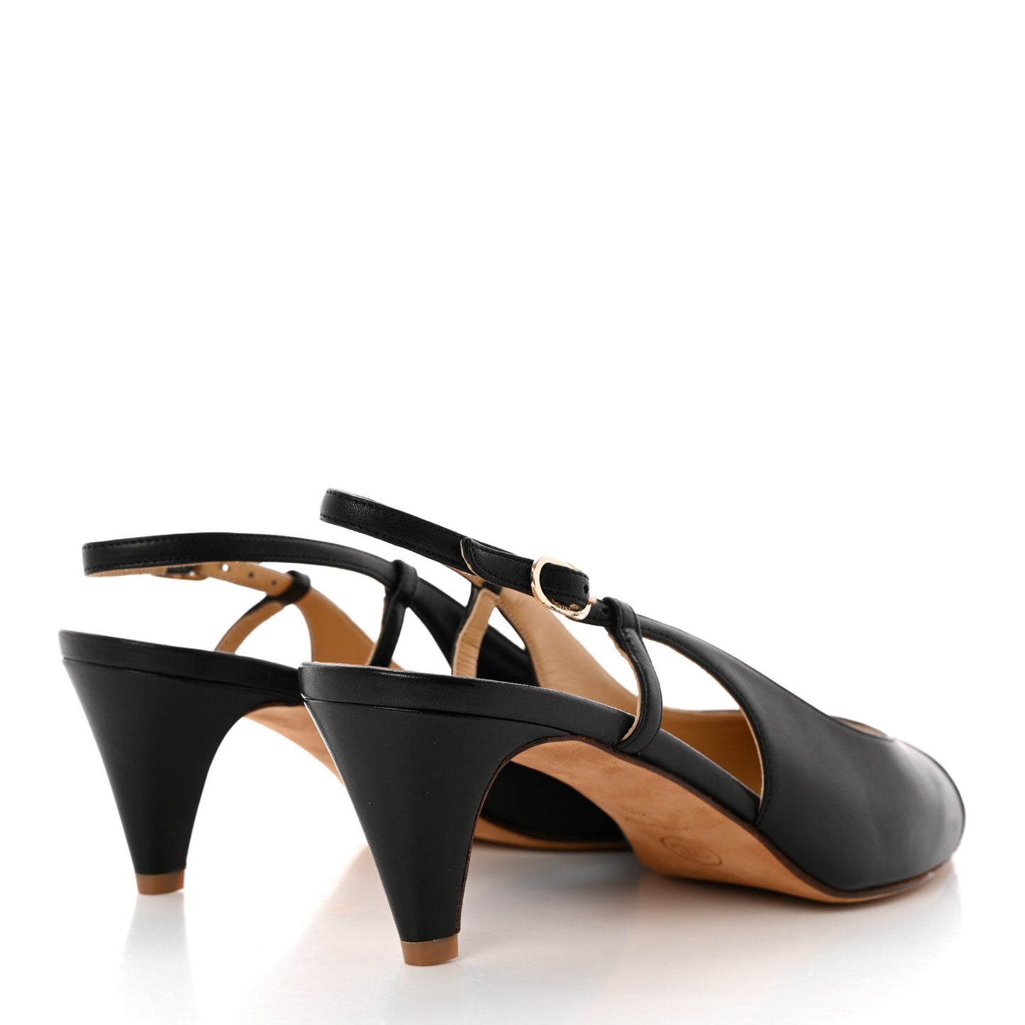 Calfskin Embossed Cap Toe CC Slingback Pumps 39 Black