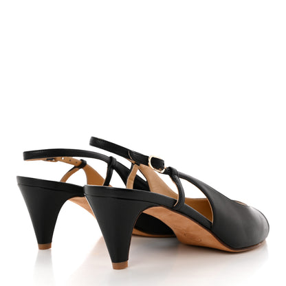 Chanel Calfskin Embossed Cap Toe CC Slingback Pumps 39 Black 4 of 10