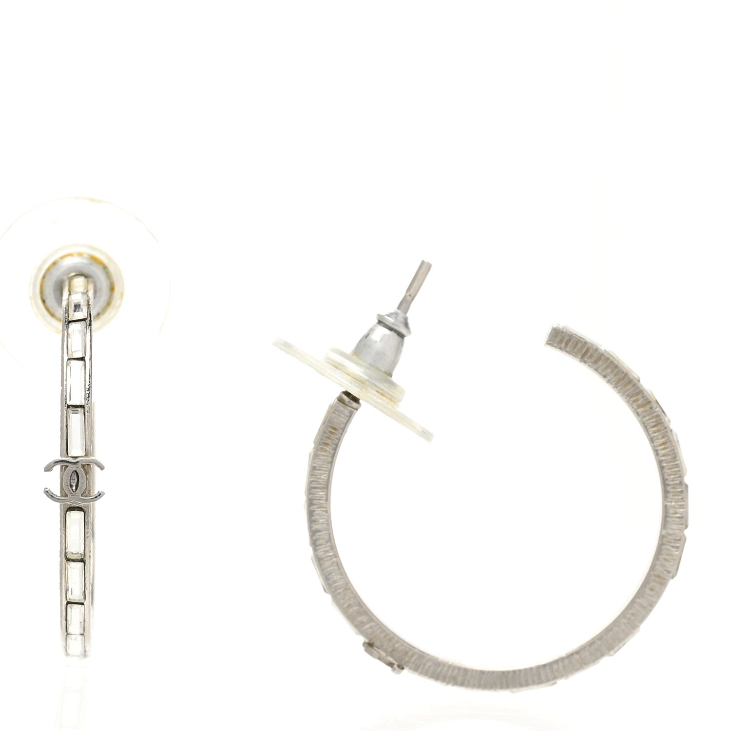 Chanel Baguette Crystal CC Hoop Earrings Silver 1 of 5